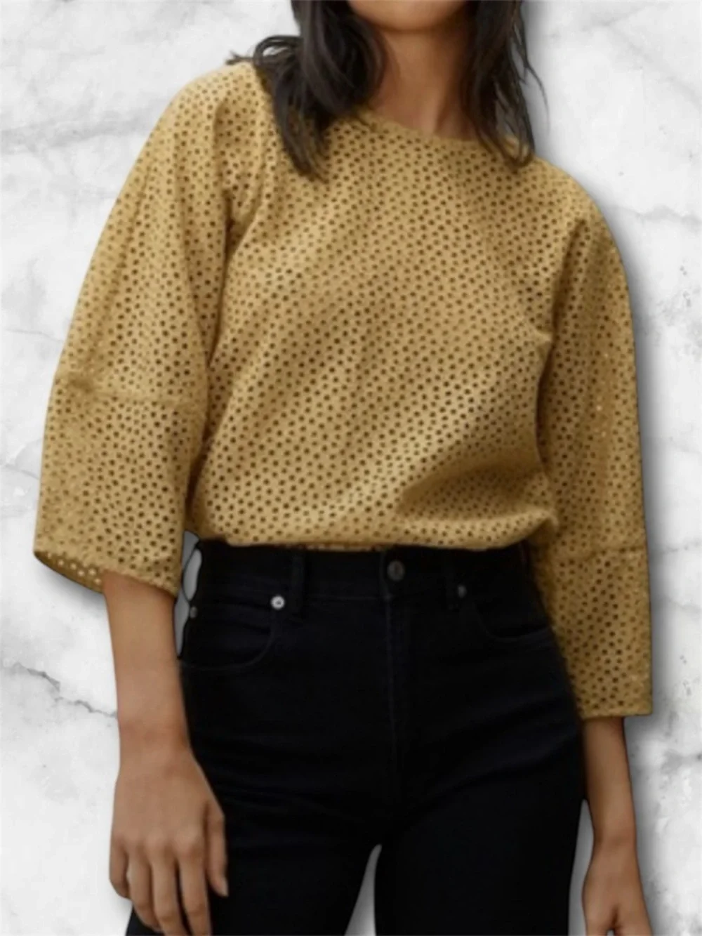 Everlane Golden Hour Cotton Eyelet Lantern Sleeve Top Blouse Size S - Picture 5 of 13